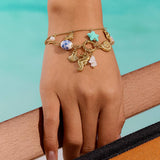 Coral Seahorse Seashell Charm Bracelet