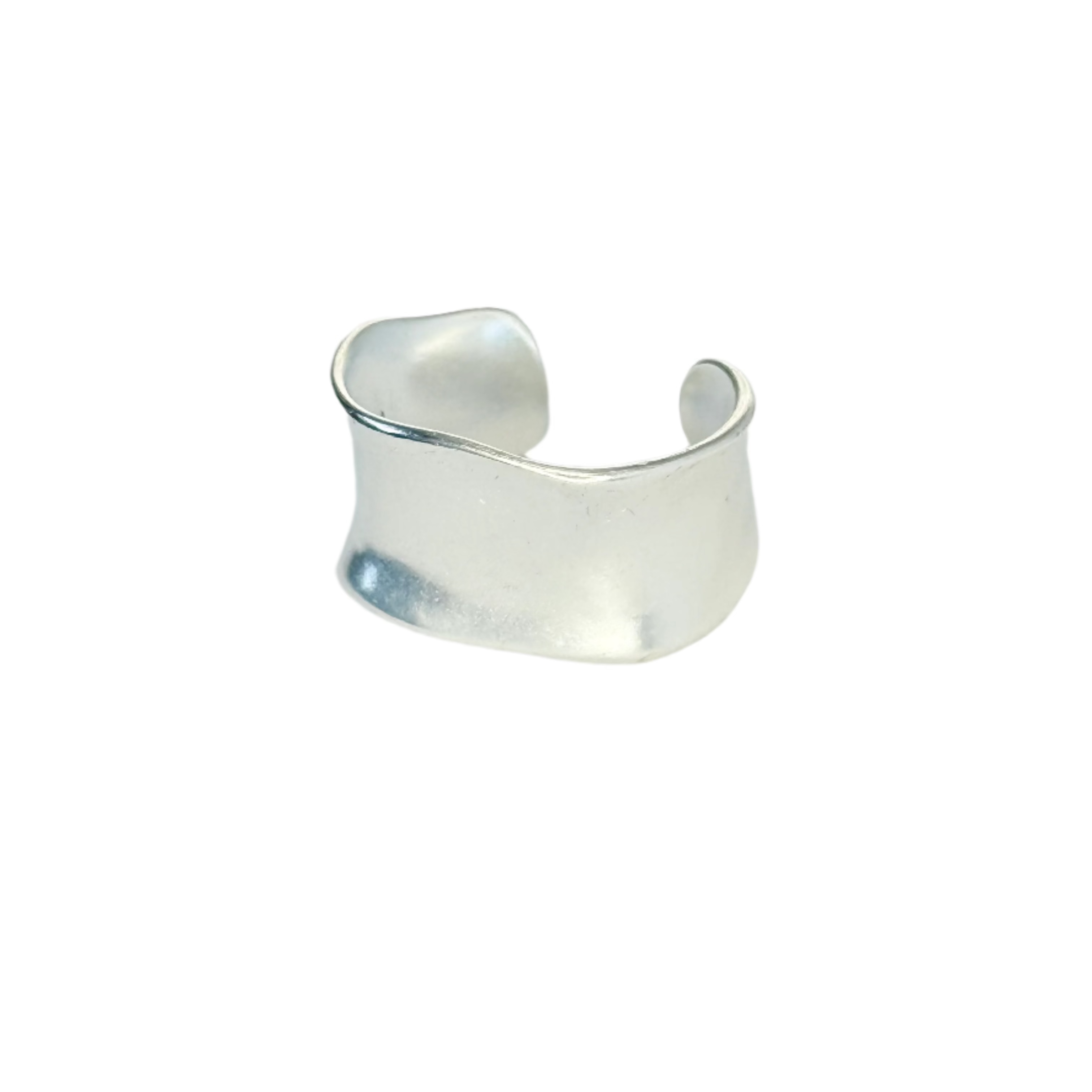 Adjustable ring crafted from solid 925 sterling silver with 18K gold plating, featuring a geometric hollow overlapping band in an elegant dual-tone silver and gold finish. Hypoallergenic, water- and tarnish-resistant—perfect for adding effortless sophistication to any look.