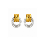 Timeless oval hoop earrings with a sleek two-tone design, crafted from 18K gold-plated stainless steel. Measuring 0.86 x 1.24 inches, these polished, tarnish-resistant earrings are hypoallergenic, water-resistant, and perfect for both casual and formal wear.