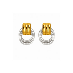 Timeless oval hoop earrings with a sleek two-tone design, crafted from 18K gold-plated stainless steel. Measuring 0.86 x 1.24 inches, these polished, tarnish-resistant earrings are hypoallergenic, water-resistant, and perfect for both casual and formal wear.