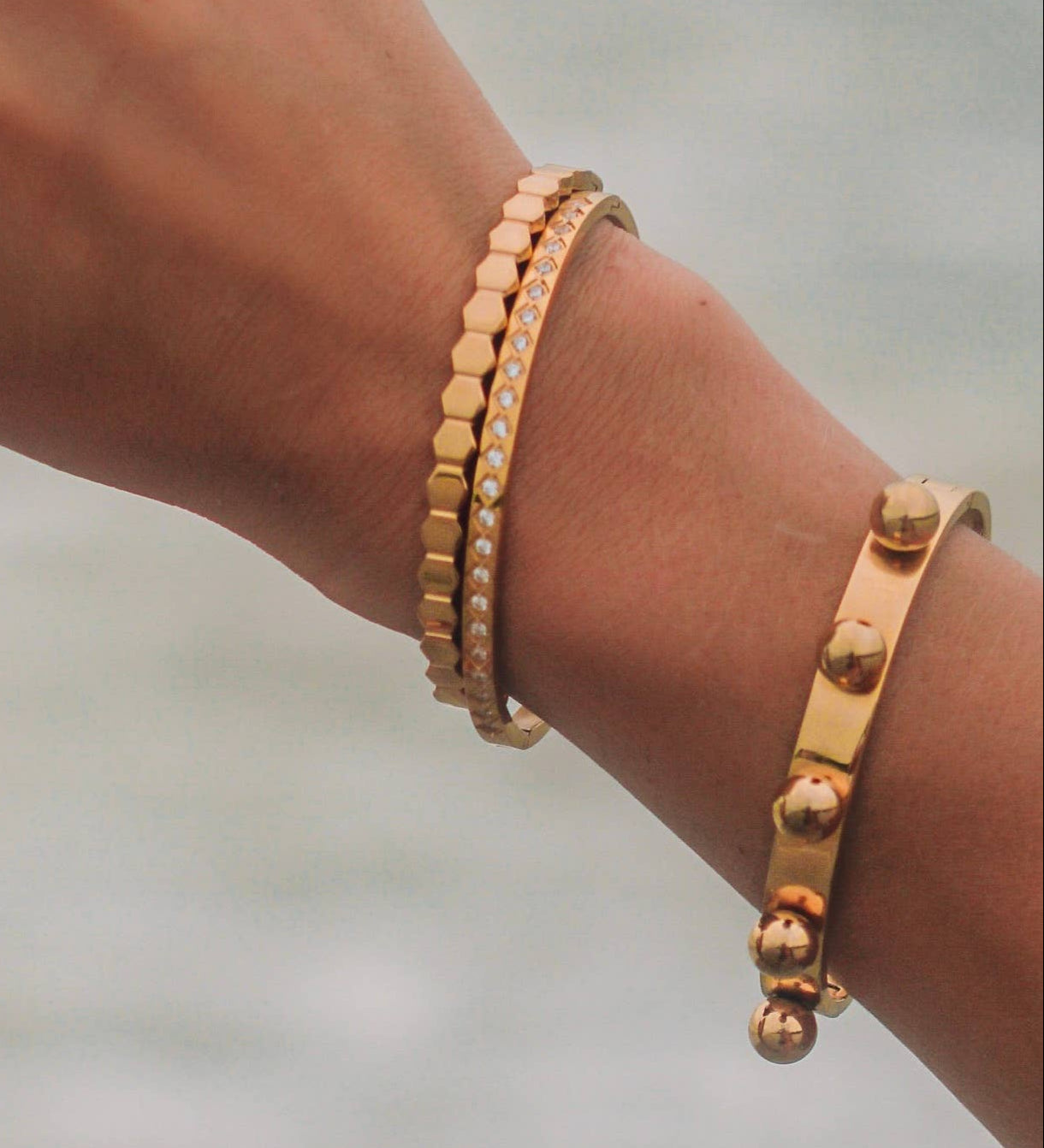 Aliya Bracelet is perfect for stacking. 18K gold-plated, waterproof & hypoallergenic. A timeless, tarnish-resistant layering piece