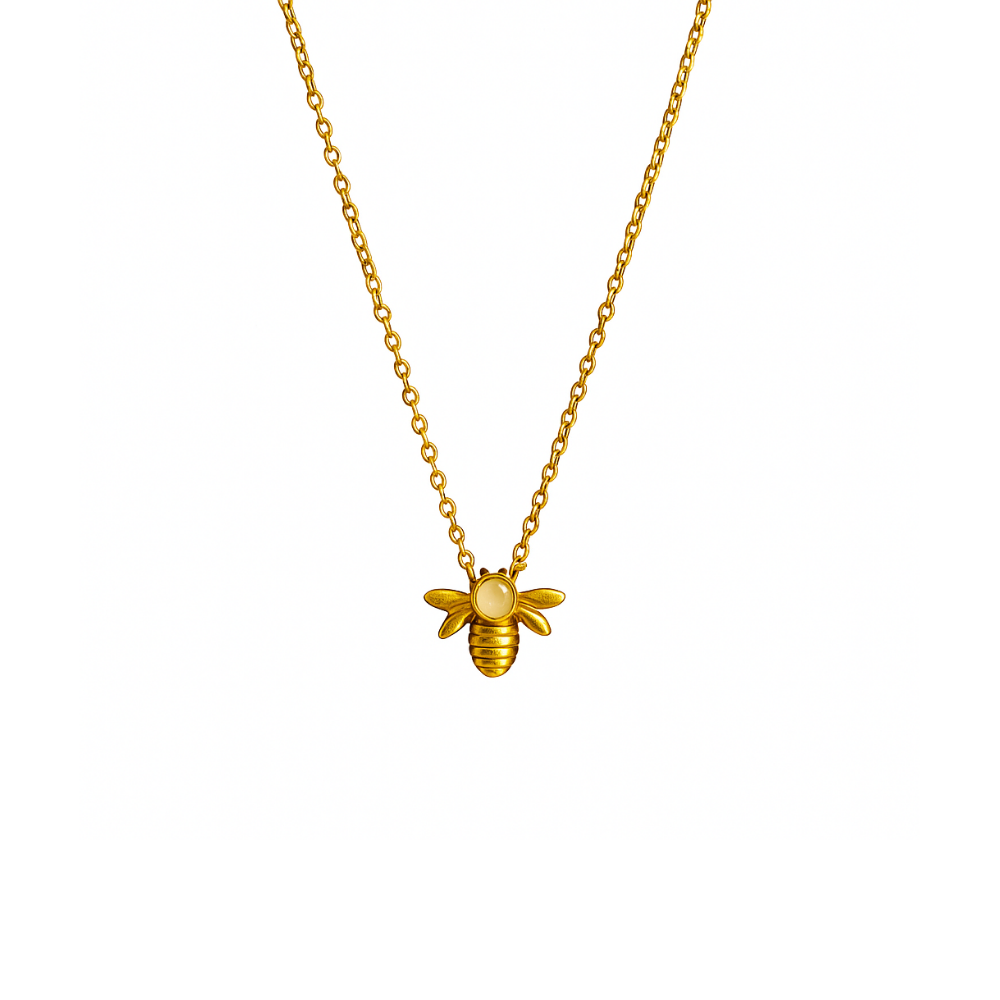 Whimsical necklace crafted from 304 stainless steel with premium 18K gold plating, featuring a dainty honey bee charm with a shimmering opal centre. Hypoallergenic, water- and tarnish-resistant—perfect for adding golden charm and playful elegance to any everyday look.