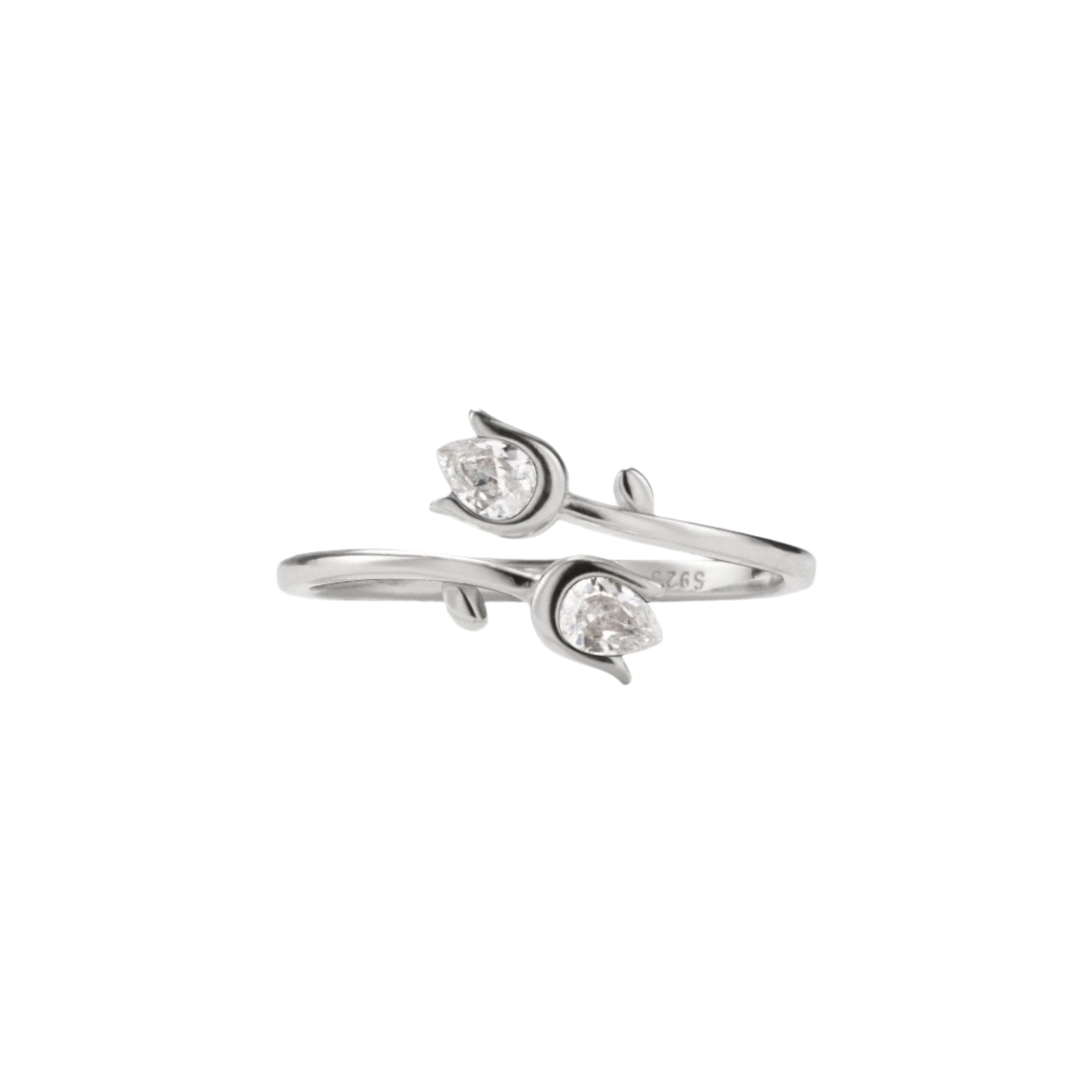 Elegant ring crafted from solid 925 sterling silver with premium gold plating, featuring a tulip-inspired silhouette accented with sparkling cubic zirconia. Hypoallergenic, water- and tarnish-resistant—perfect for adding a delicate statement of femininity and grace to any look.