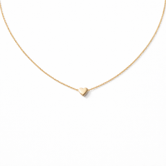 Gold heart-shaped pendant necklace on a white background