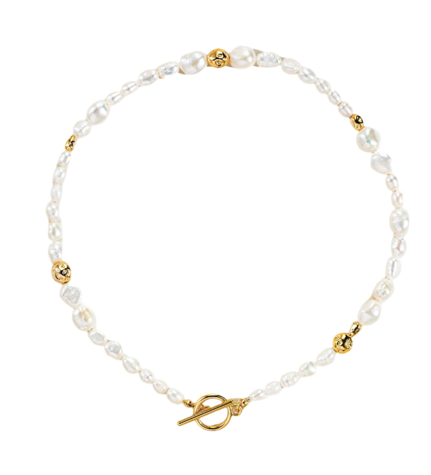Choker necklace featuring natural baroque pearls with organically varied shapes, finished with an 18K gold-plated clasp. Measures 16 inches with a 2-inch extender. Hypoallergenic, water- and tarnish-resistant—perfect for adding timeless elegance and modern sophistication to any jewellery rotation
