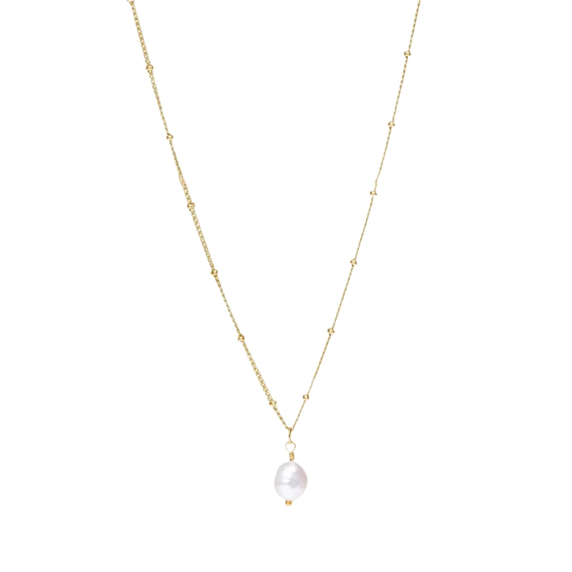 Modern classic necklace crafted from 18K gold-plated stainless steel, featuring a naturally formed freshwater baroque pearl pendant with a unique organic shape. Hypoallergenic, water- and tarnish-resistant—perfect for elevating any look with timeless elegance and natural beauty.