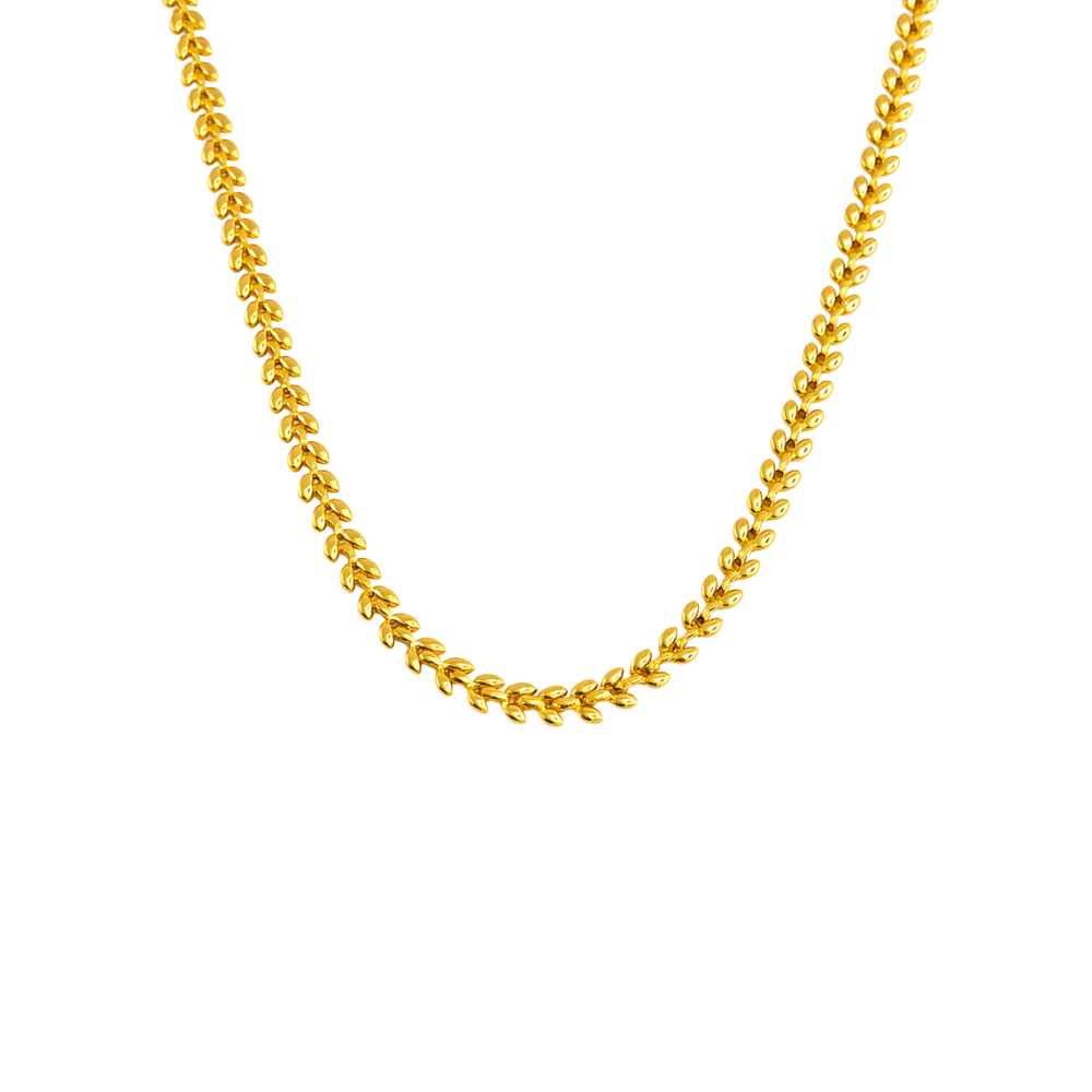 Classic wheat chain necklace crafted from stainless steel with premium 18K gold plating, offering a timeless design and understated elegance. Hypoallergenic, water- and tarnish-resistant—perfect for elevating any jewellery collection with sophisticated simplicity.