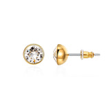Elegant crystal stud earrings crafted from 18K gold-plated stainless steel, designed to add a radiant touch to any look. Featuring sparkling round-cut crystals, these hypoallergenic, water- and tarnish-resistant studs offer timeless simplicity—perfect for everyday wear, work, or bridal moments.