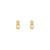 Dainty stud earrings featuring brilliant-cut cubic zirconia set in a polished 18K gold-plated stainless steel frame. Measuring 0.40 x 0.15 inches, these hypoallergenic, water- and tarnish-resistant studs offer minimalist sparkle—ideal solo or stacked.