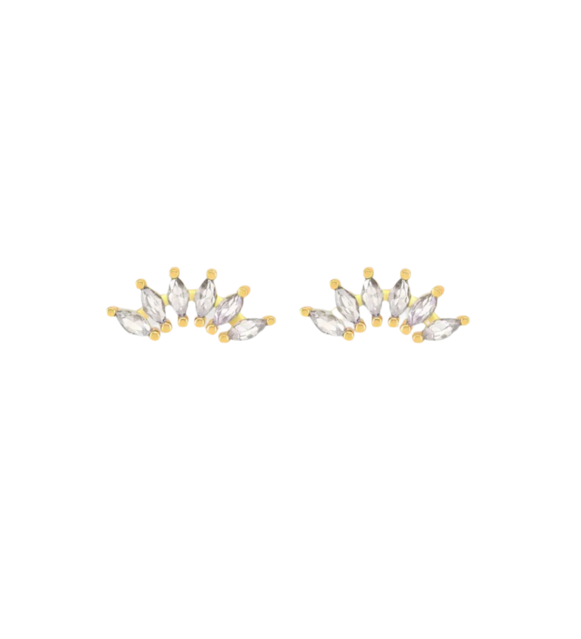 Ear climber stud crafted from 18K gold PVD-plated stainless steel, featuring six marquise-cut crystals for refined, elegant sparkle. Hypoallergenic, water- and tarnish-resistant—perfect for adding a modern, timeless touch to any ear stack.