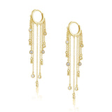 Gold earrings with chain designs on a white background