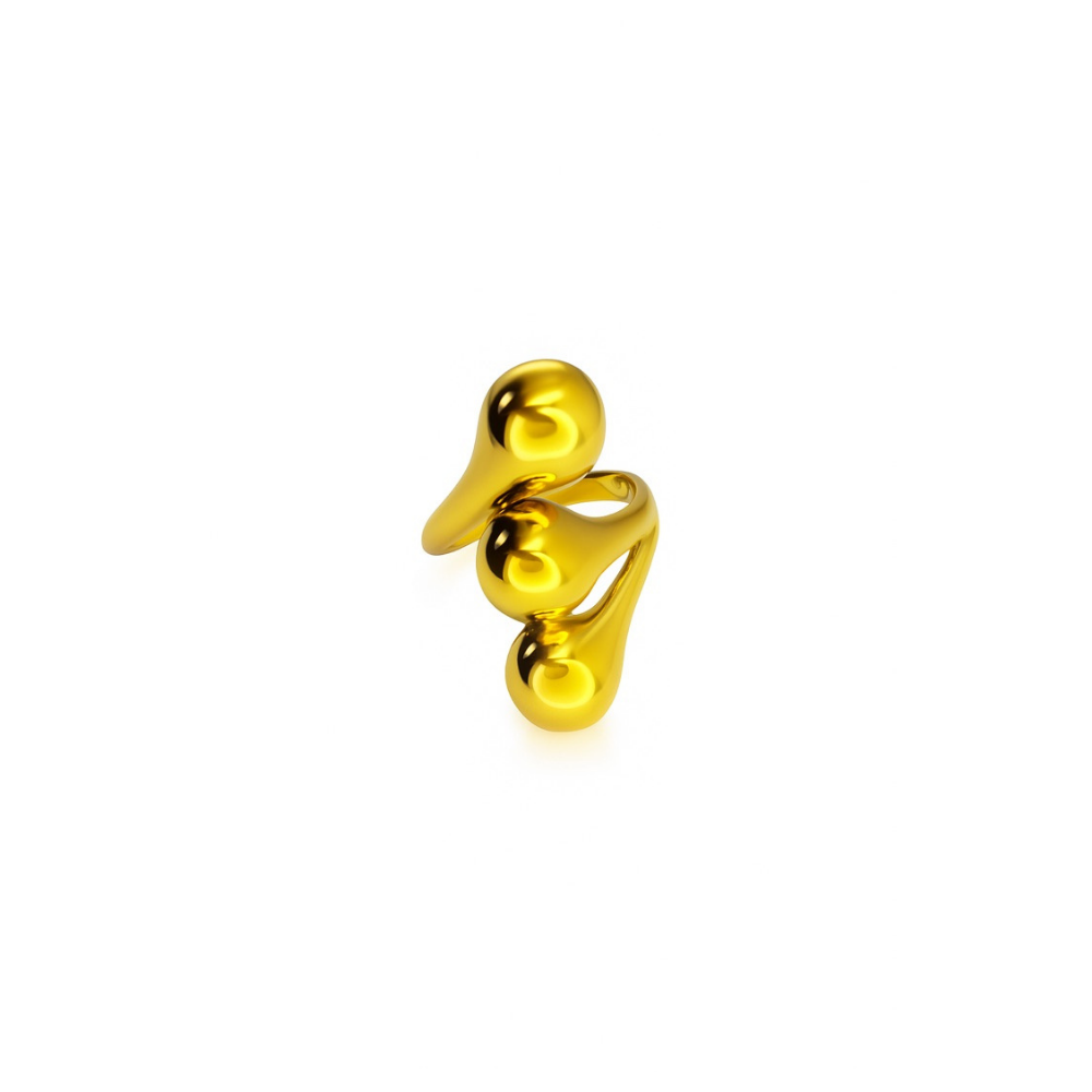 Gold ring with a unique design on a white background