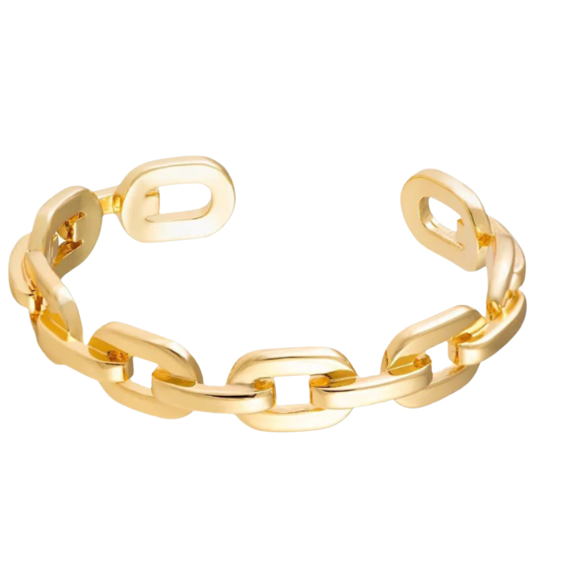 A gold-plated link bracelet with a sleek, chain-link design.