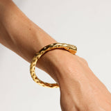 Aurora Textured Cuff Bracelet – 18K Gold Plated, Elegant Statement