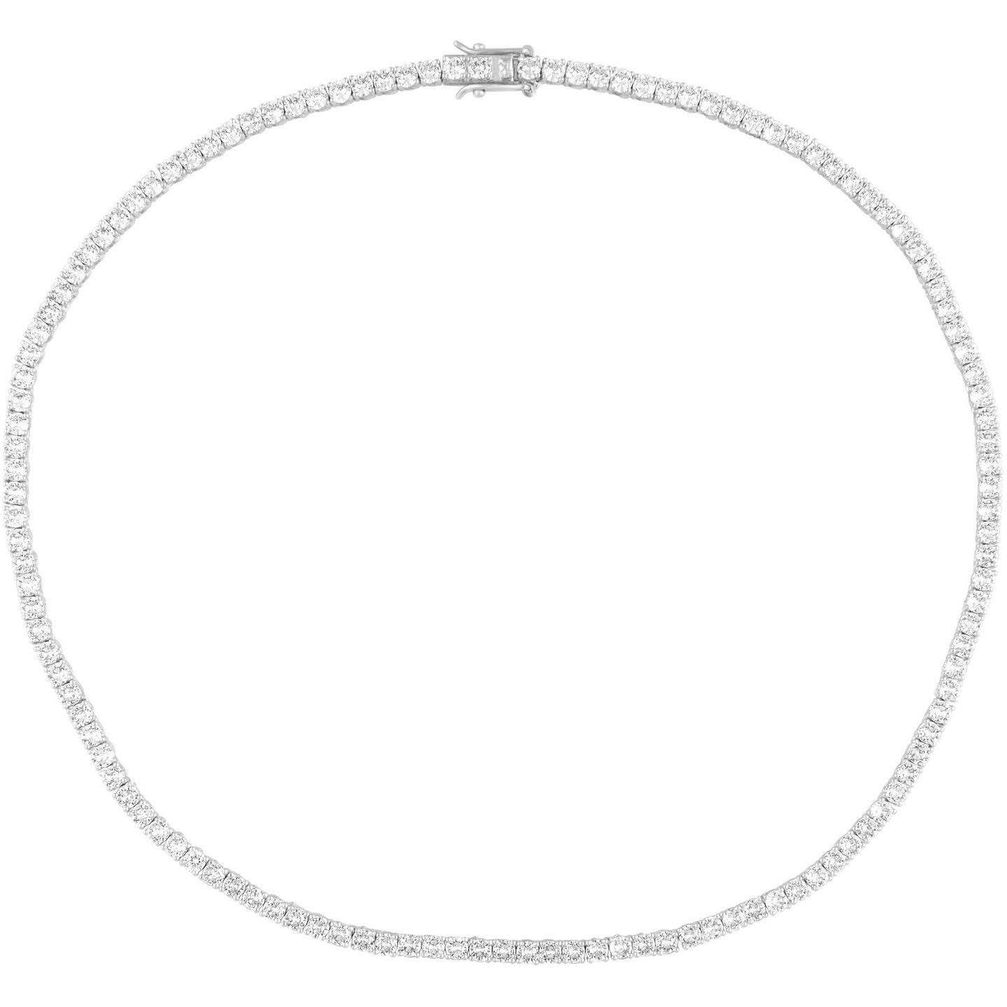 Dainty tennis chain necklace featuring 3mm round-cut AAA cubic zirconia stones, crafted with your choice of gold or rhodium-plated stainless steel. Hypoallergenic, water- and tarnish-resistant—perfect for layering or wearing solo to add timeless sparkle to any look.