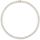 Dainty tennis chain necklace featuring 3mm round-cut AAA cubic zirconia stones, crafted with your choice of gold or rhodium-plated stainless steel. Hypoallergenic, water- and tarnish-resistant—perfect for layering or wearing solo to add timeless sparkle to any look.
