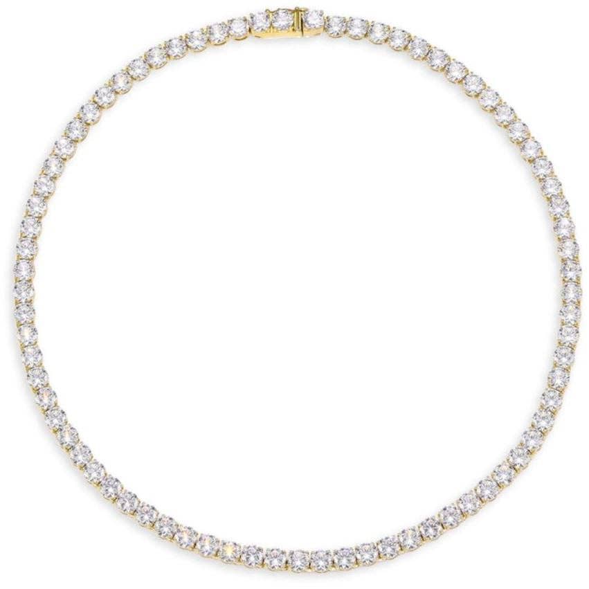Dainty tennis chain necklace featuring 3mm round-cut AAA cubic zirconia stones, crafted with your choice of gold or rhodium-plated stainless steel. Hypoallergenic, water- and tarnish-resistant—perfect for layering or wearing solo to add timeless sparkle to any look.