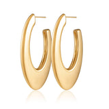 Bold sculptural hoop earrings with a thick oval silhouette and smooth, polished finish. Crafted from 18K gold-plated stainless steel, these hypoallergenic, water- and tarnish-resistant hoops make a confident statement—perfect for elevating everyday style or dressing up for a night out.