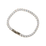 Elegant non-tarnish rhinestone bracelet made from stainless steel, featuring sparkling cubic zirconia stones along a 6-inch chain. Designed to be water-resistant, hypoallergenic, and free from lead and nickel, with a sleek and dressy style perfect for special occasions.