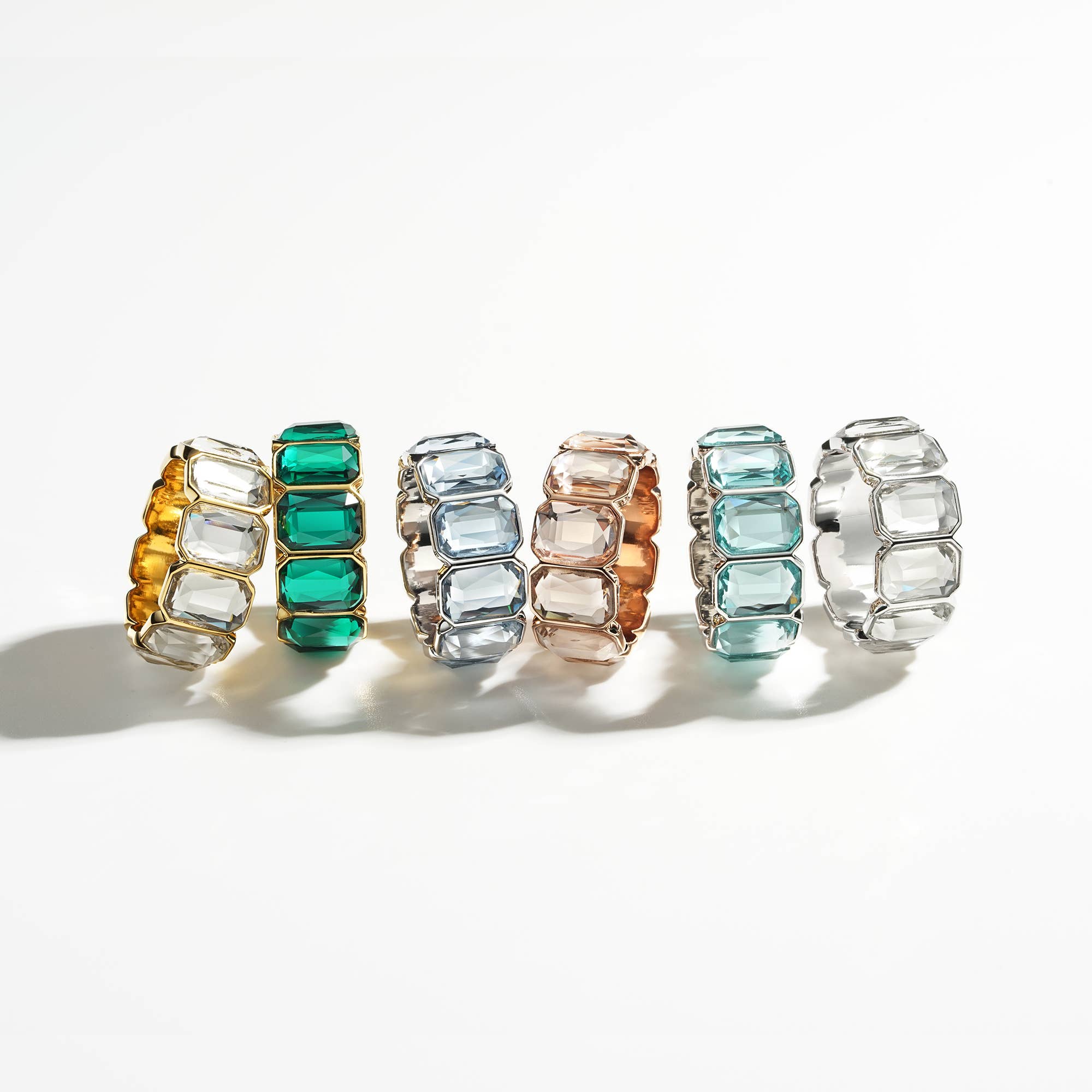 The colour variation of Seraphina Octagon Band Ring made of gold-plated stainless steel with clear octagon-cut crystals in a 9mm wide continuous band