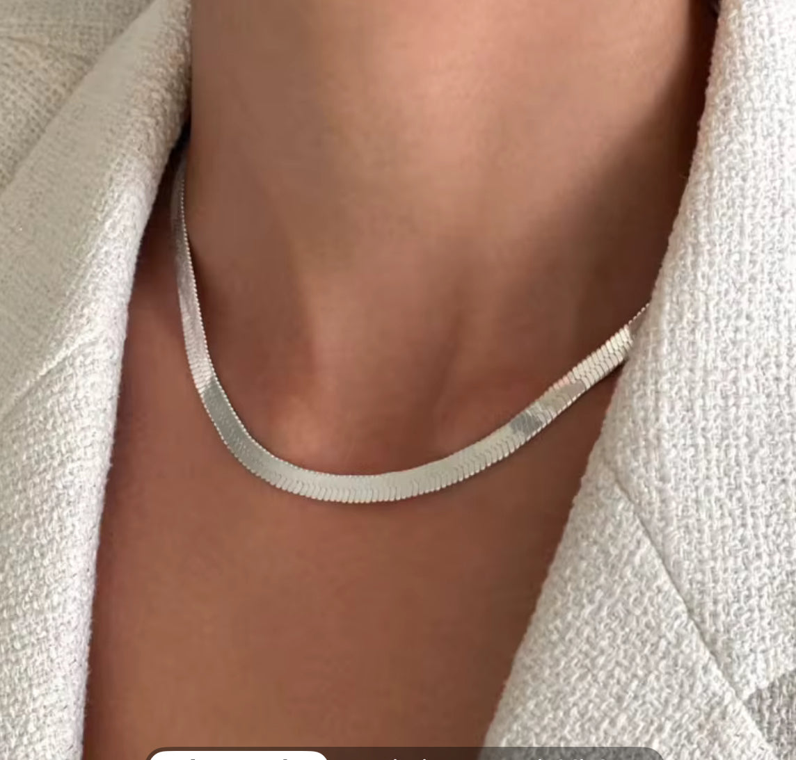 Serpentine Silver Chain Necklace Styled by a model. 