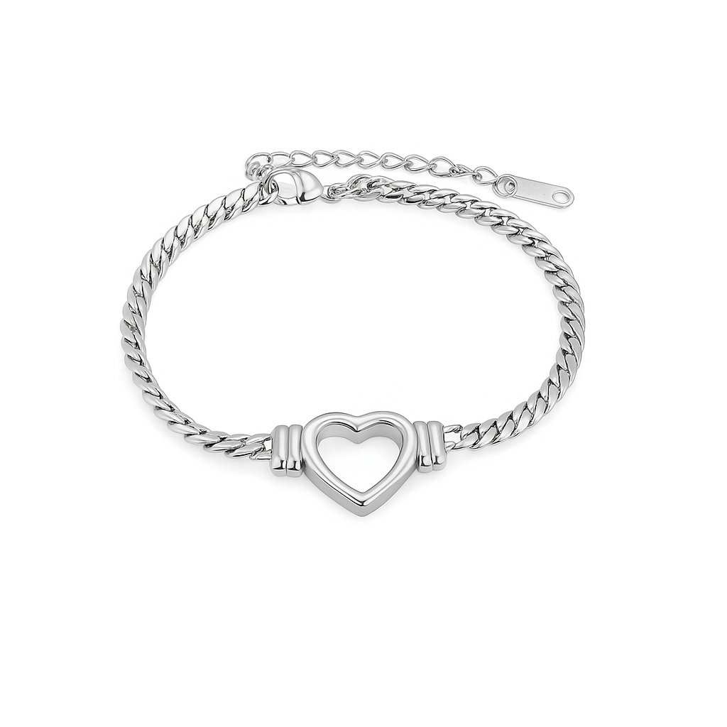 Snake chain bracelet crafted from 14K gold-plated stainless steel with a radiant finish, featuring a delicate heart pendant as a symbol of love and elegance. Hypoallergenic, water- and tarnish-resistant—perfect for adding modern charm and timeless durability to any look.