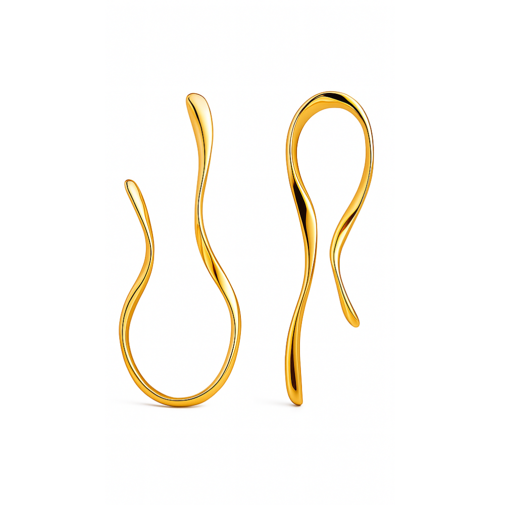 Statement hoop earrings crafted from 18K gold-plated stainless steel, featuring a unique curved organic shape for refined, edgy appeal. Hypoallergenic, water- and tarnish-resistant—perfect for elevating any outfit from day to night with bold elegance.
