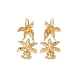 Statement earrings crafted from stainless steel with premium 18K gold plating, featuring a bold sculpted flower motif. Hypoallergenic, nickel-free, water- and tarnish-resistant—perfect for adding floral elegance and standout charm to any outfit.