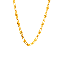 Striking statement necklace crafted from thick, durable stainless steel with radiant 18K gold plating for a luxurious, long-lasting shine. Hypoallergenic, water- and tarnish-resistant—perfect for commanding attention and adding modern sophistication to any outfit.