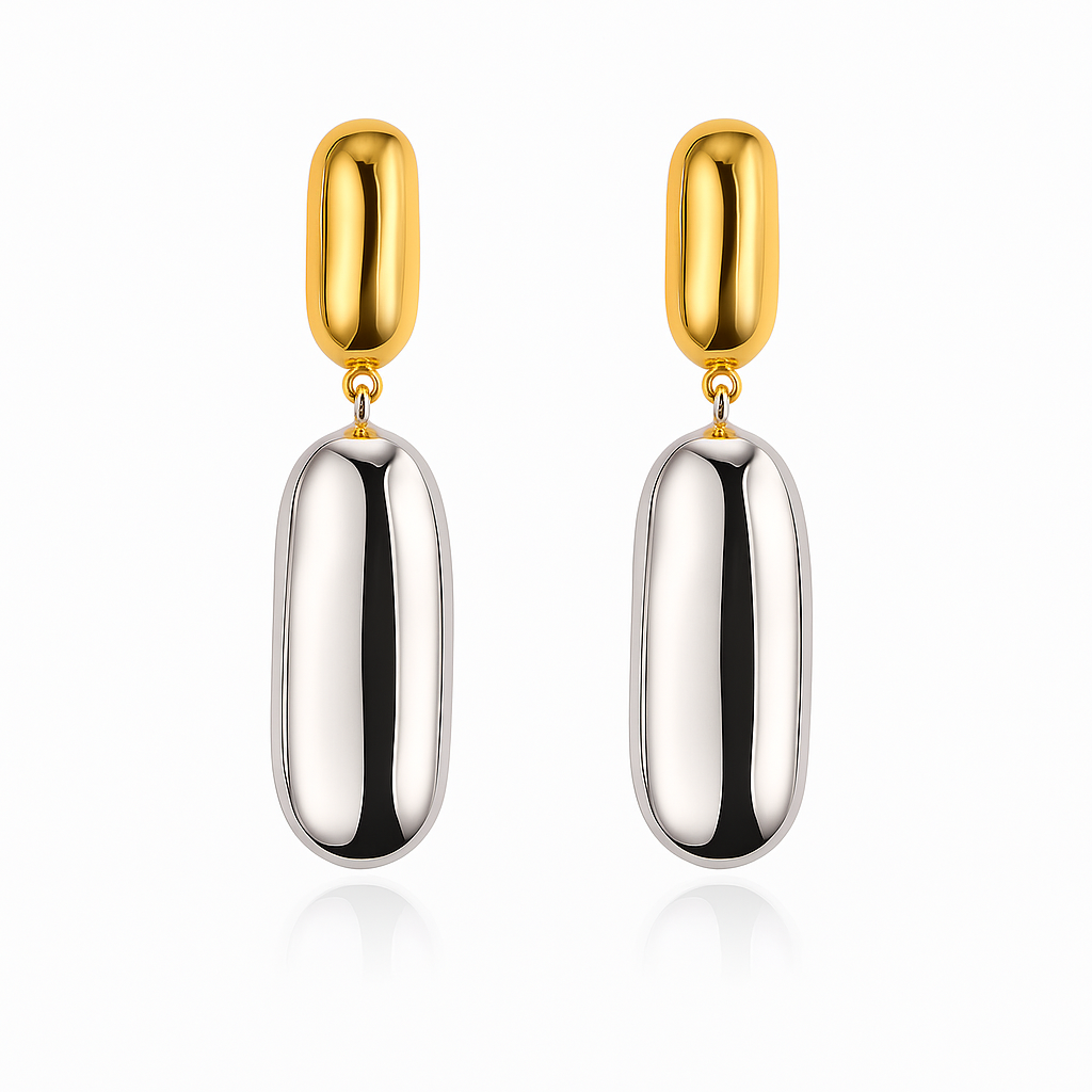 Minimalist teardrop earrings with an elongated, smooth silhouette, crafted from 18K gold-plated stainless steel. Measuring 1.33 x 0.49 inches, these hypoallergenic, water- and tarnish-resistant earrings offer effortless elegance for any occasion.