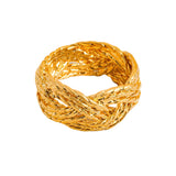 Sculptural vintage-inspired ring with a polished gold twist design, crafted from 18K gold-plated brass. Sized at US 7 (0.682" diameter), this hypoallergenic, water- and tarnish-resistant piece blends timeless charm with everyday wearability.