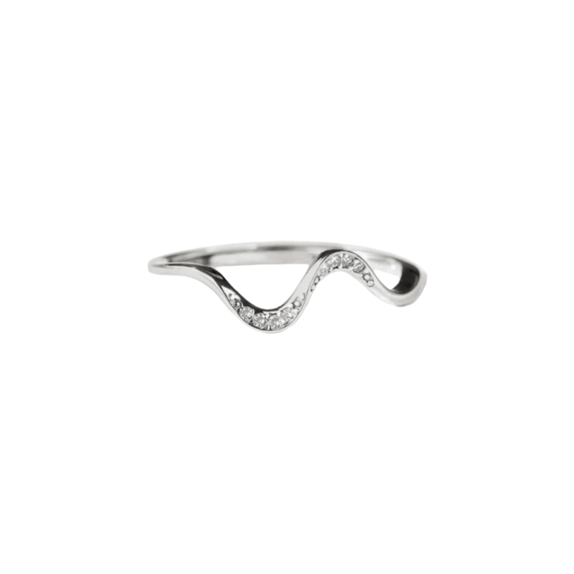 Minimalist wave ring crafted from solid 925 sterling silver with 18K gold plating, featuring a soft wave silhouette accented by dainty cubic zirconia. Hypoallergenic, water- and tarnish-resistant—perfect for capturing the elegance of fluid motion in everyday style.